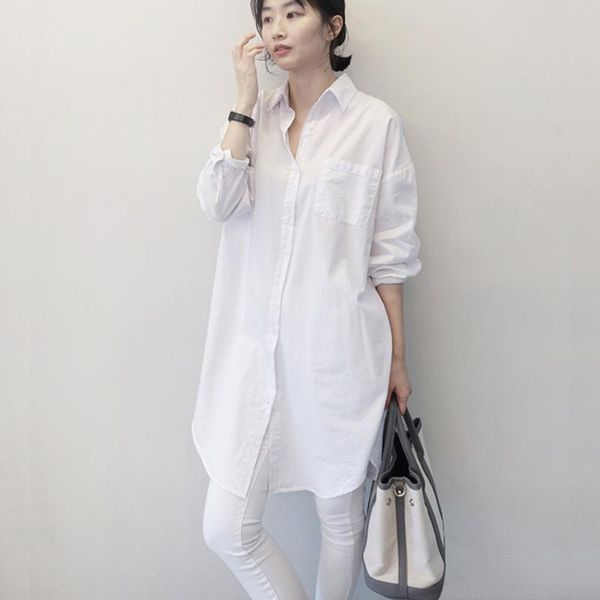 

autumn european style cotton blouse shirt women loose long blouses femme office white ladies female blusas clothes women's & shirts