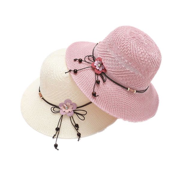 

women bow flowers straw outdoor sun sunscreen collapsible beach hat mz007