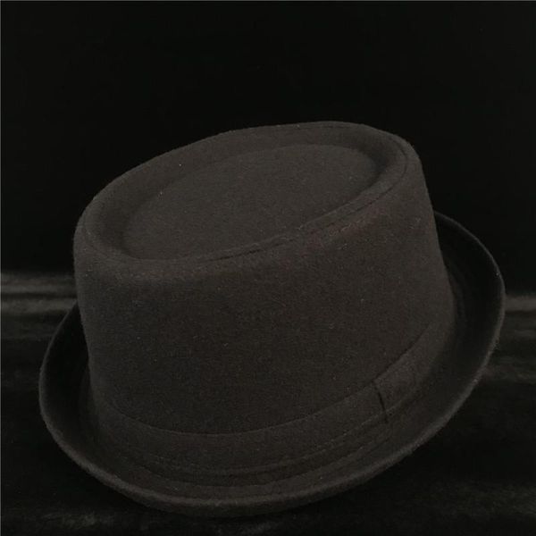 

fashion men wool pork pie hat for dad winter black fedora gentleman flat bowler porkpie size s m  xl wide brim hats, Blue;gray