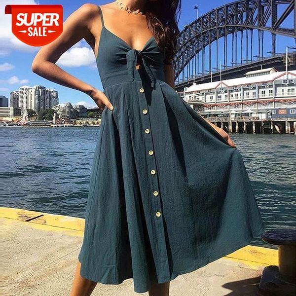 

bow backless polka dots print beach summer dress women 2019 cotton deep v neck buttons red white off shoulder midi dresses #lo0s, White;black