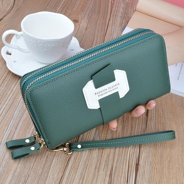 

wallets double layer large capacity lychee pattern mobile phone bag clutch wallet ladies long zipper, Red;black