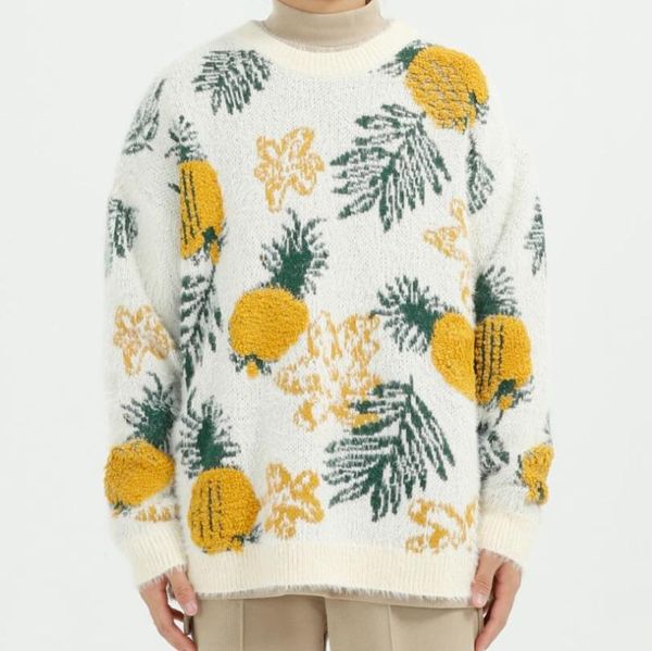 

20fw autumn winter new loose pineapple print sweater men women fahsion long sleeve crewneck pullover man casual knitted sweaters w1201, White;black