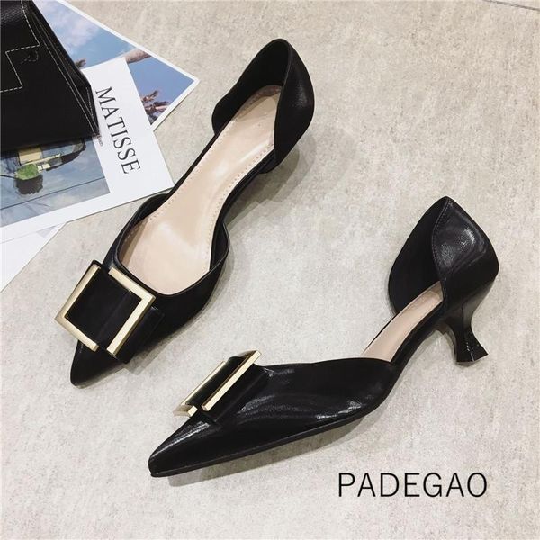 

dress shoes women 2021 fashion khaki shallow buckle concise high heels official solid, Black