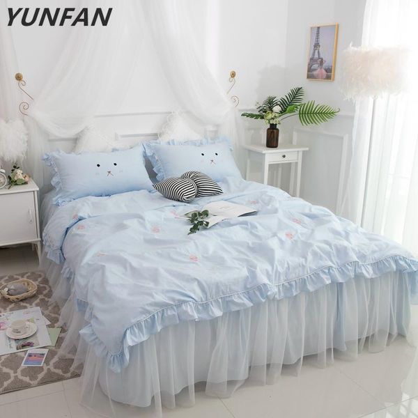 

bedding sets embroidered lace princess wedding luxury king  twin pure cotton bed skirt duvet cover pillowcase bedclothes