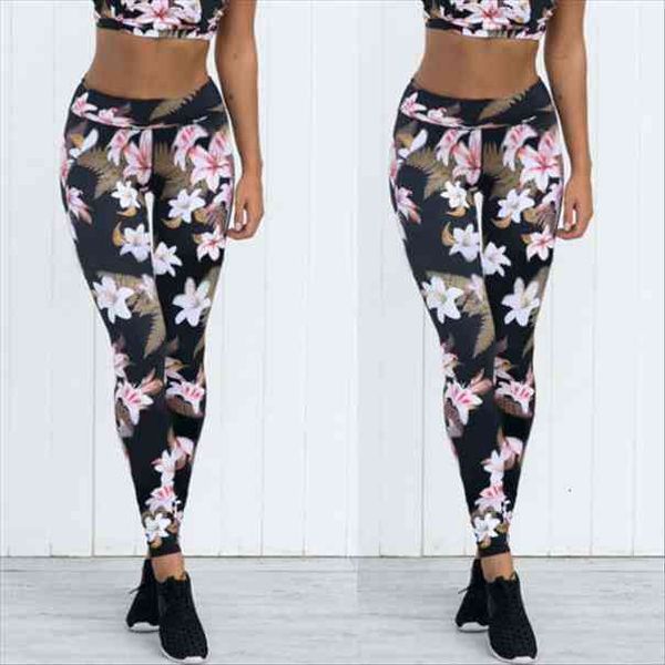 

women pants ladies fitness leggings running gym exercise sporting trousers high waist print pant, Black