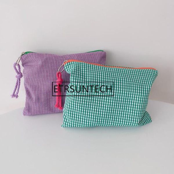 

storage bags 100pcs plaid cotton zipper pencil cases pen pouches cloth cosmetic makeup mobile phone organizer bag