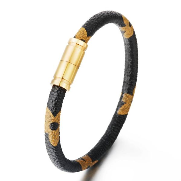 

fashion leather striped bracelet hand ring men and women couple bangle stainless steel magnetic buckle jewelry wholesale charm bracelets, Golden;silver