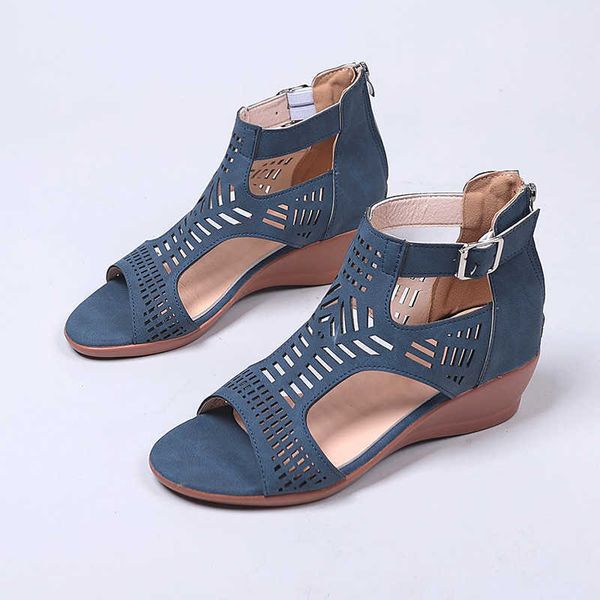 

big size heeled wedged sandals for women ladies hollow out shoes summer spring buckle decoration black white colors pu material size from