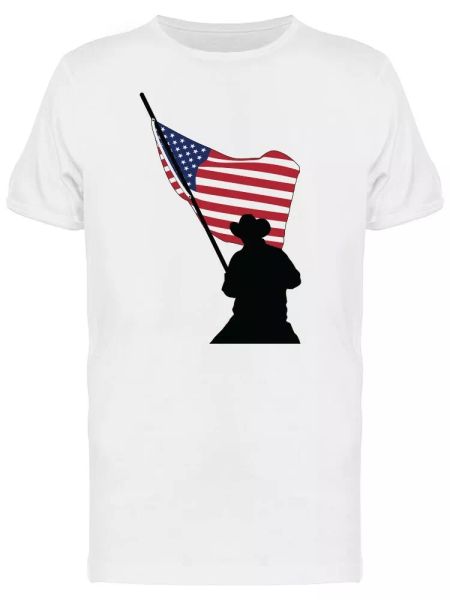 

cowboy with wavy usa flag men's tee -image by shutterstock, White;black