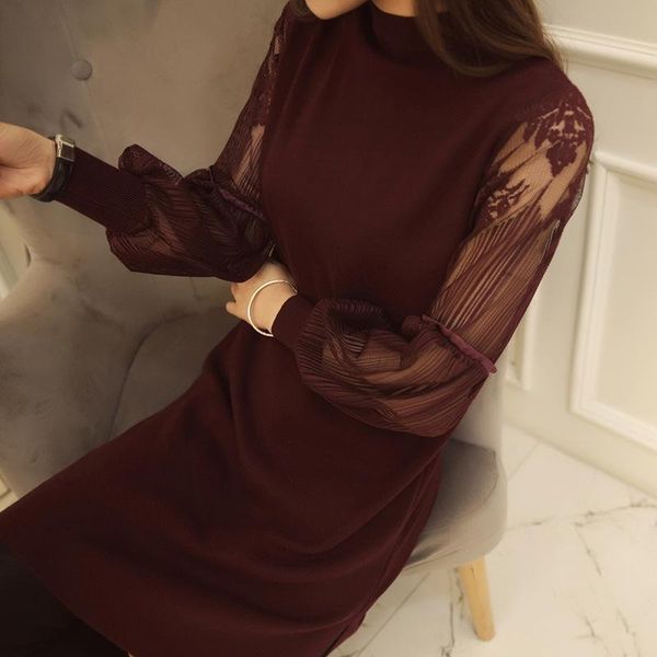 

casual dresses women knitted long sleeve lace up sweater bodycon dress, Black;gray