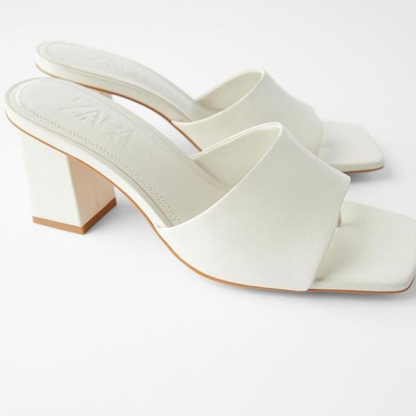 

slippers summer high heel women slides square toe casual flip flops, Black