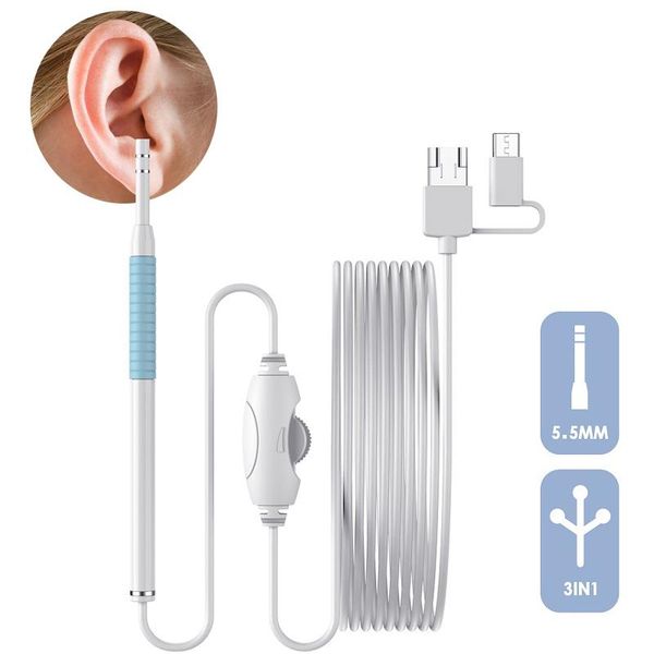 

ear cleaning endoscope small 5.5mm 3 in1 visual pick cleaner camera usb spoon type c otoscope borescope for android ip cameras