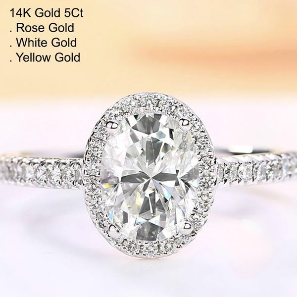 

cluster rings 14k rose gold 5 moissanite diamond ring women elegant oval luxury classic trendy wedding party engagement anniversary, Golden;silver