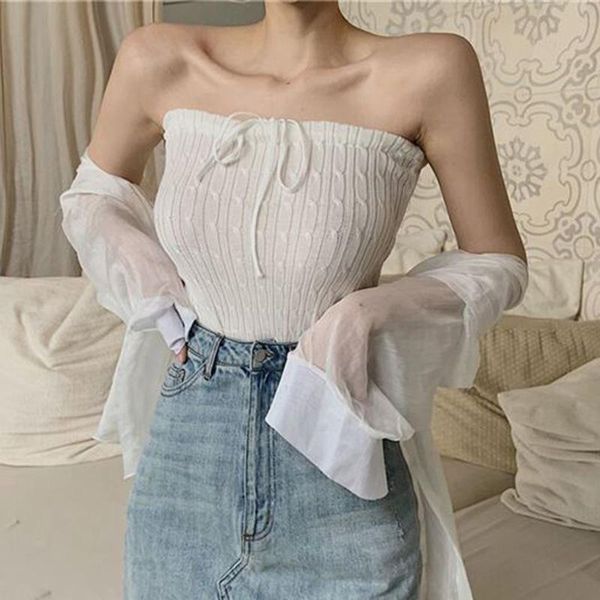 

summer women's knitted camisole tether halter neck wrapped chest women women's tanks & camis, White
