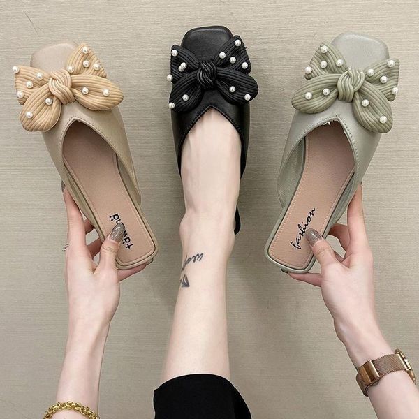 

slippers 2021 summer lazy women's shoes wear fashionable net red sandals and baotou half zapatos de mujer, Black