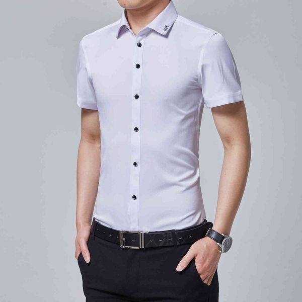 

short men's sleeve shirt korean slim fit no iron thin casual fashion, White;black