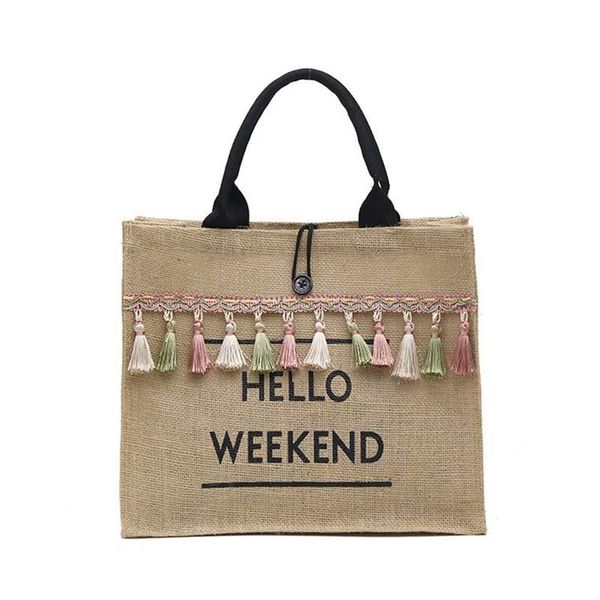 

evening bags women summer beach handbags large capacity shoulder bag with tassel big letter linen totes casual girls travel shopping