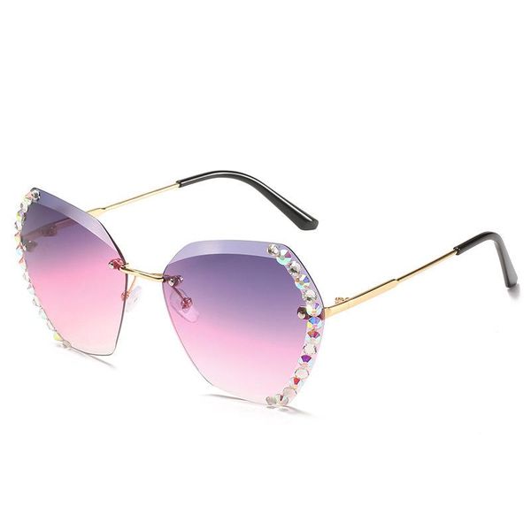 

sunglasses trend metal frameless lens diamond polygon female fashion personality ocean piece gradient glasses, White;black