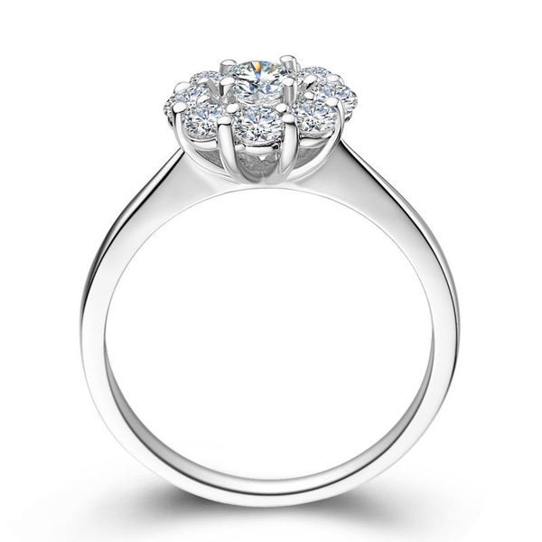 

cluster rings 18k au750 white gold ring women wedding anniversary engagement party flower round moissanite diamond elegant romantic cute, Golden;silver