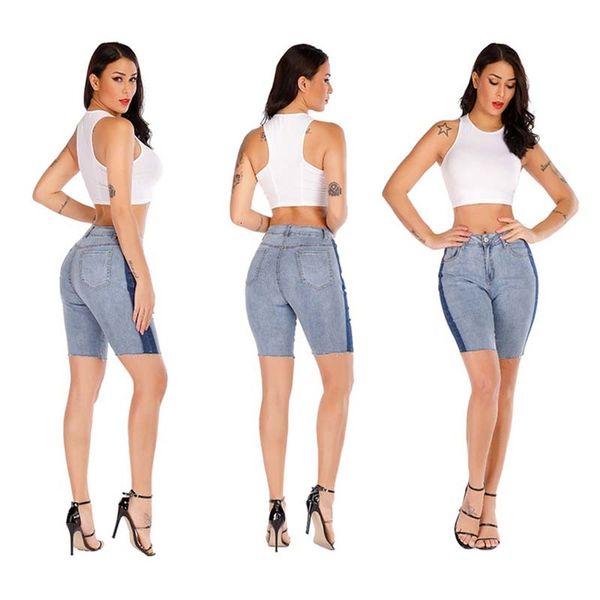 

new women knee length fashional two colors striped jeans mid waist casual slim fit female trousers, Blue