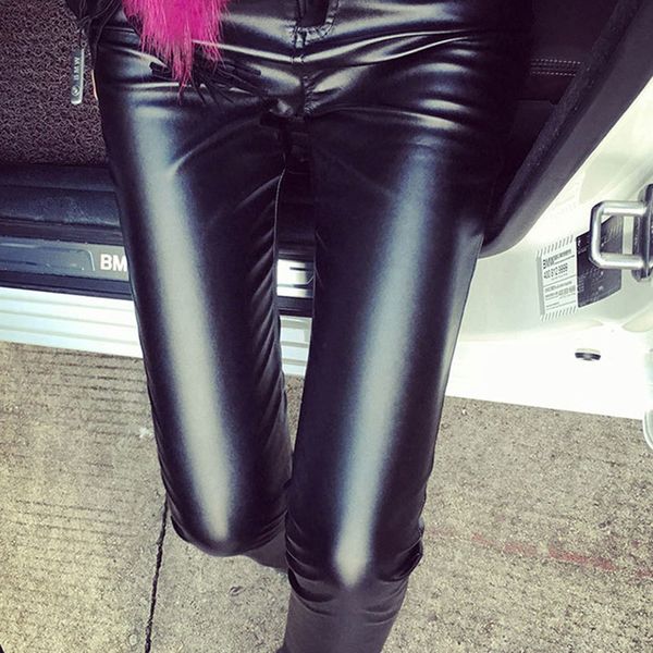 

capris black leather elastic push upstretch female pants a200, Black;white