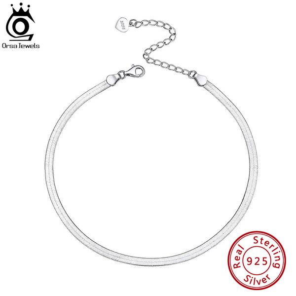 ORSA JEWELS Fußkettchen aus 925er Sterlingsilber mit flacher Klingenkette für Damen, Sommer-Armband am Bein, Punk-Silber-Knöchelschmuck SA12