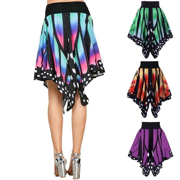 

skirts ladies' butterfly pattern print irregular hem skirt fashion elegant bohemia wild retro multicolor features, Black