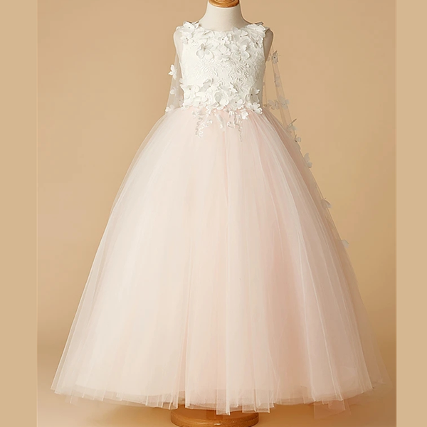 

girl's dresses ball gown floor length flower girl party lace sleeveless jewel neck with beading, Red;yellow