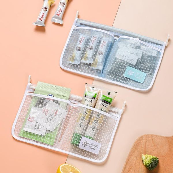 

storage bags double compartment refrigerator hanging bag simple mesh household kitchen classification durable