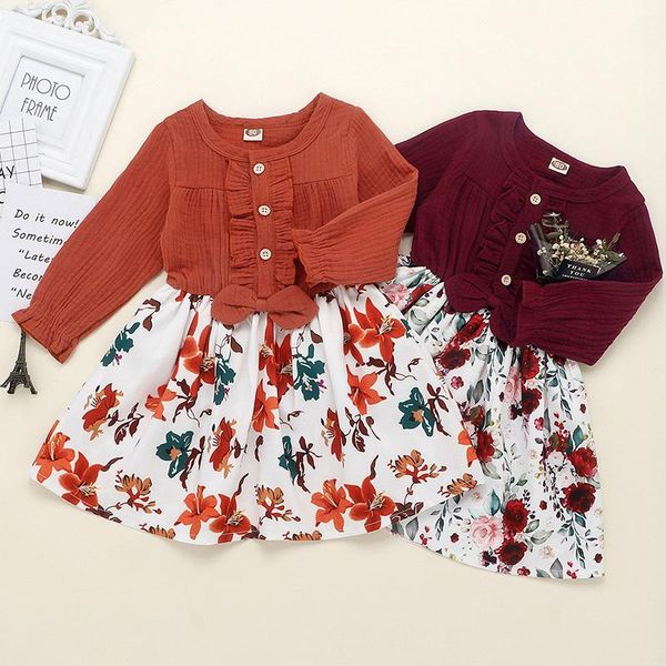 

girl's dresses cute flower girls dress bows kids infant princess birthday spring autumn long sleeve toddler baby girl clothes, Red;yellow