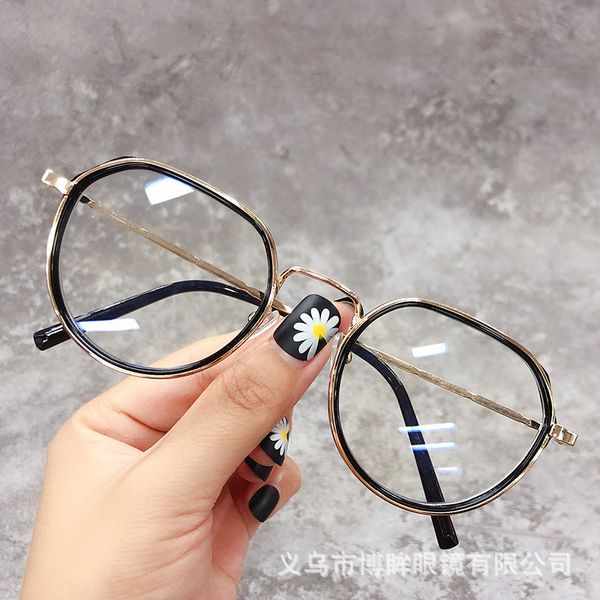 

korean version polygonal myopia glasses for women with power blue light proof frame thin students