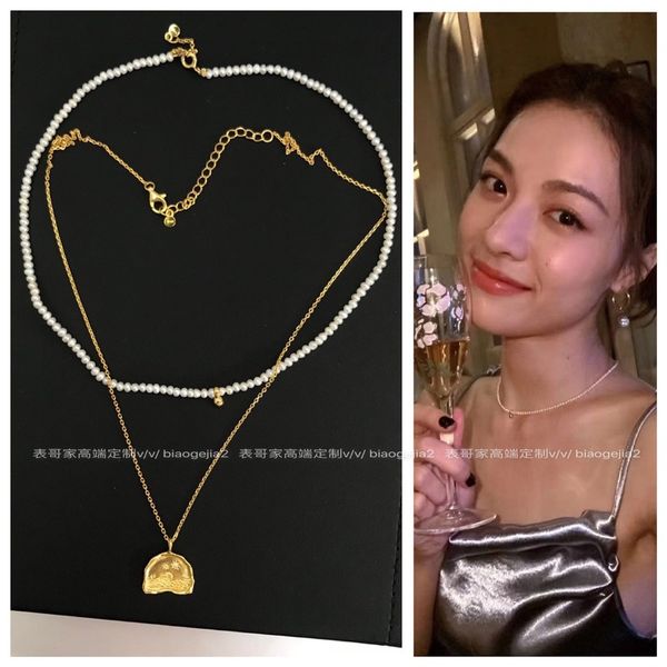 

baroque shaped rice pearl choker small ocs retro necklace gold coin short necklace, Silver
