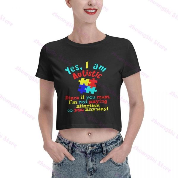 

women's t-shirt fashion yes i am autistic funny autism nine-cent, White