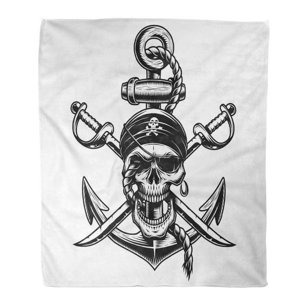

throw blanket flannel x inches warm soft luxury cozy black pirate skull emblem swords anchor and rope crossbones for couch sofa