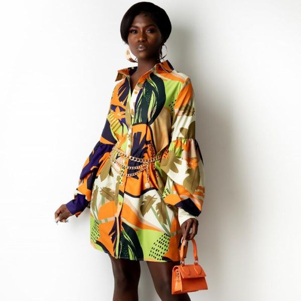 Этническая одежда Дашики Африканские платья для женщин 2021 Флористическая печать с длинным рукавом рубашка платье лето осенняя мини-сексуальная вечеринка офисная леди