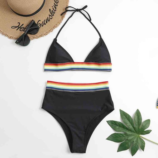 

high waist halter push up swimwear women swimsuit female two pieces bikini set bathing suits summer beach wearing