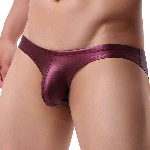 

male pu leather men underwear low-waist men's underpants shorts bright fabric briefs, Black;white