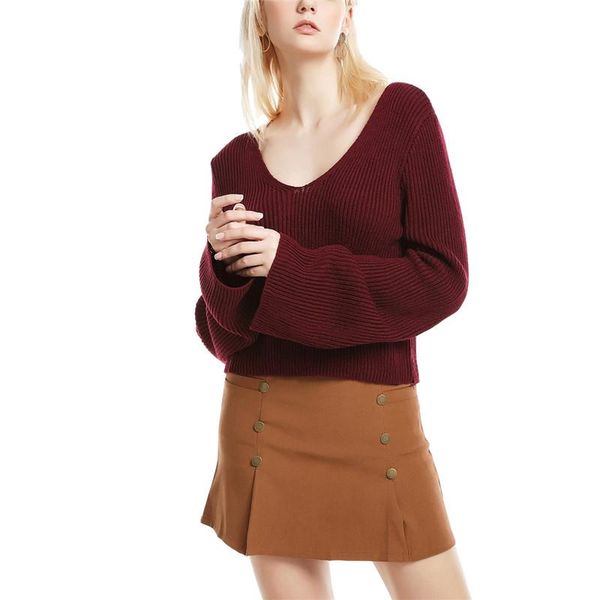 

women's sweaters korean style long sleeve v-neck women autumn winter knitted sweater flare solid knitwear for, White;black