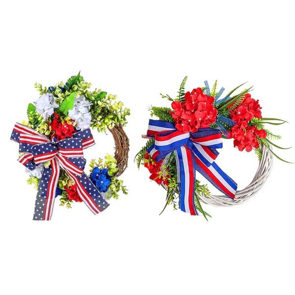 

independence day wreath flower bow patriotic veterans garland for front door wall ornaments 4th of july gift home decor decorative flowers &