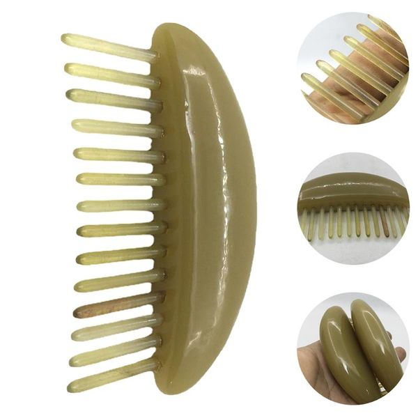 

hair brushes natural horn comb brush portable wide teeth, Silver