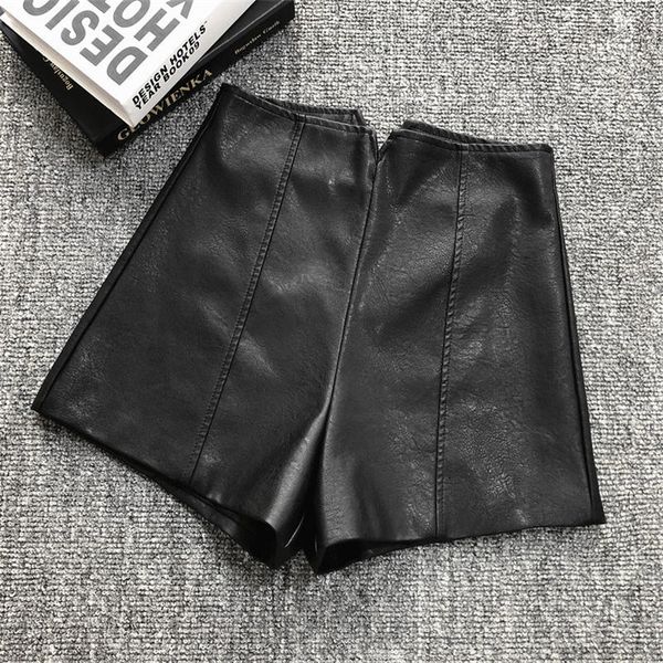 

women's shorts pu leather clothing casual high waist female streetwear slim black wide leg xxl q2659 4gdc, White;black