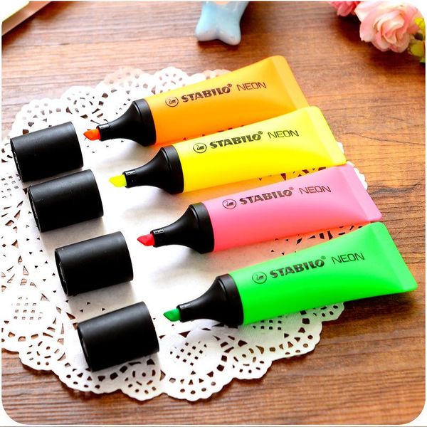 

highlighters 4 pcs/lot neon highlighter toothpaste marker pen fluorescent oblique boligrafos stationery office school supplies, Black;red