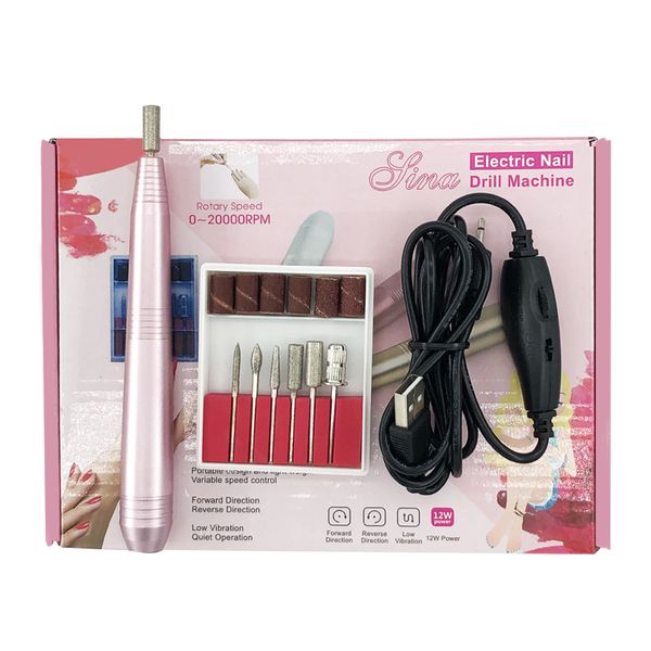 20000RPM Electric Collection Electric Electric Electric Electring Pen Manicure Pedicure Наборы с 6шт, шлифованные ногти файлов бит личное использование NAD030