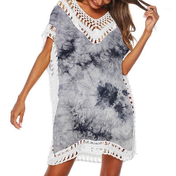 

women's swimwear 2021 crochet swi women beach wear lace bikini short cover up white hollow out swim suit dress, White;black
