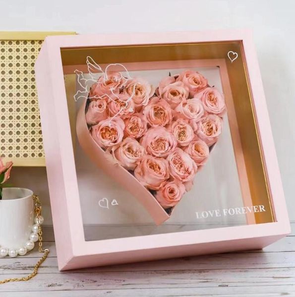 

gift wrap transparent window designer love heart shaped flower creative red eternal life acrylic plain color packaging box