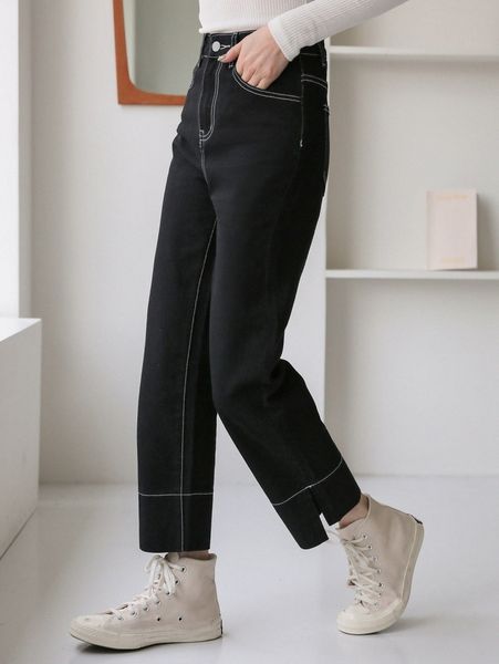 

dazy high waist stitching straight leg jeans z6mo#, Blue