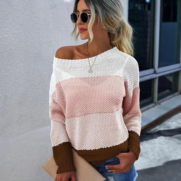 

women's sweaters fashion women color block long sleeve knitted sweater casual o neck pullover ladies winter, White;black