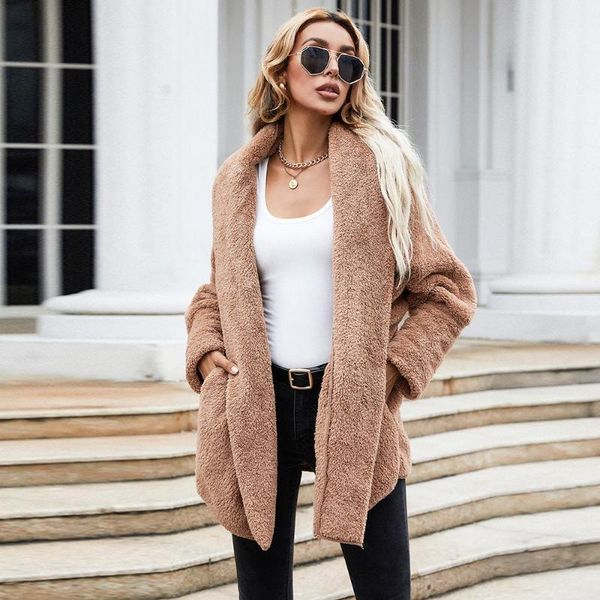 

women's jackets winter 2021 korean women's oversized fluffy fleece jacket velvet kimono cardigan coat veste femme ropa mujer casaco, Black;brown