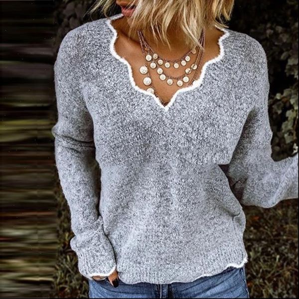 

lace flaky clouds womens sweaters v neck autumn winter simple casual full fleece warm clothes, White;black