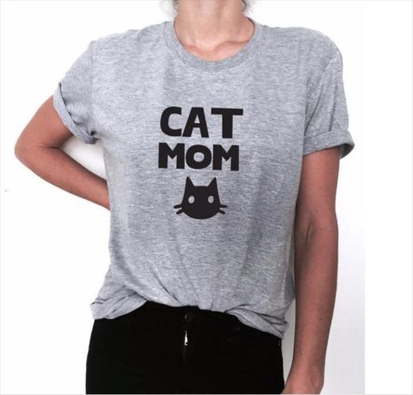 

cat mom letter print womens t shirts short sleeve o neck loose summer tee clothes mujer, White
